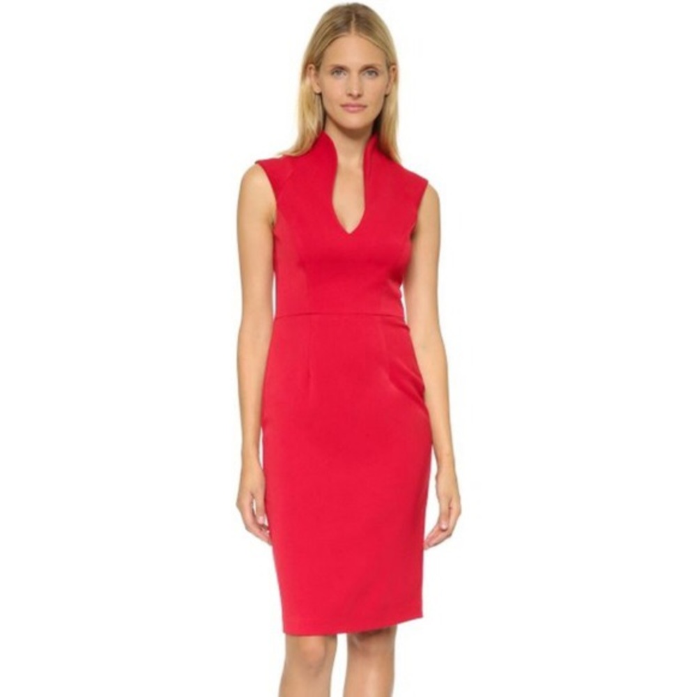 Black Halo deep v-neck sheath dress
